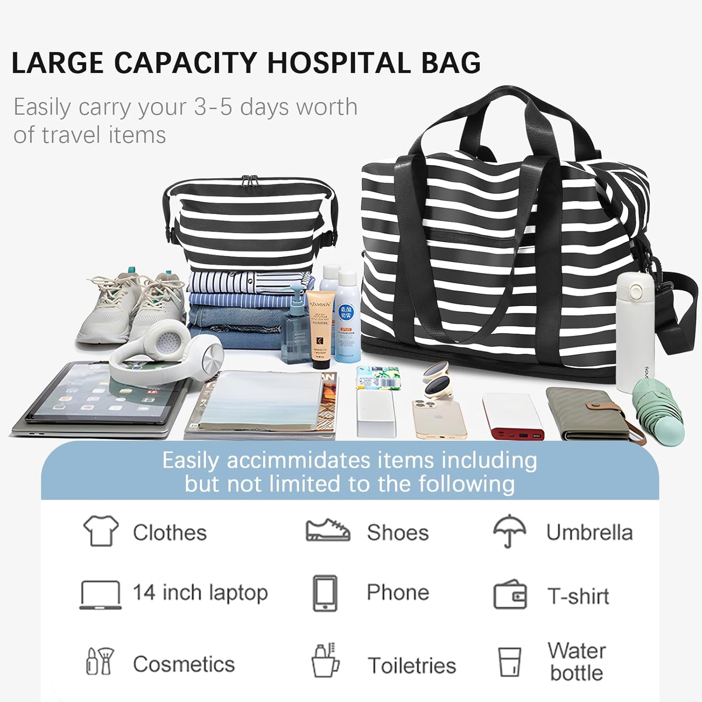 Expandable Weekender Travel Bag w/ Toiletry Bag & Shoe Compartment Duffle Gym