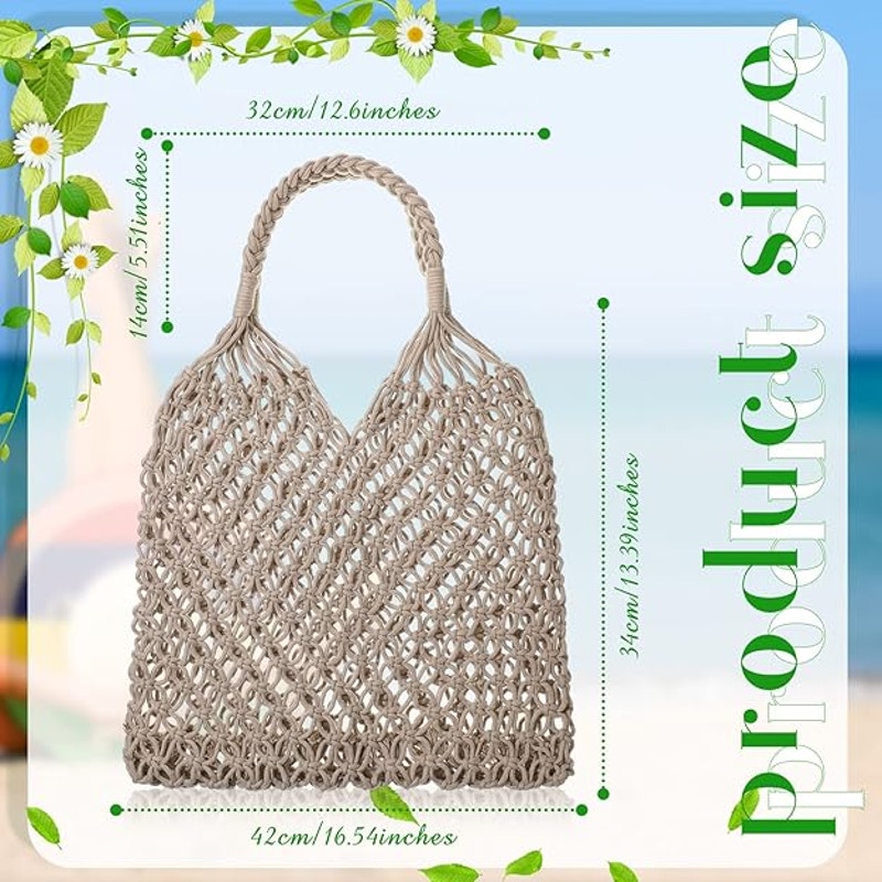 Fishing Net Handbag Woven Shoulder Bag Cotton Rope Macrame Bag Mesh Crochet Knit