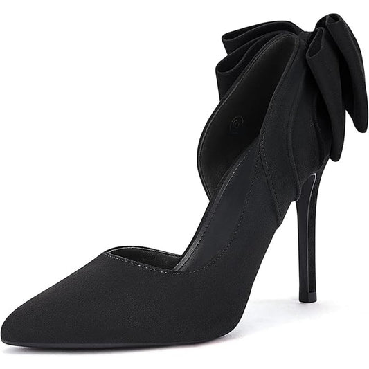 Women's Pointed Toe High Heels Bow Tie D'Orsay Pump Stiletto Suede Shoe