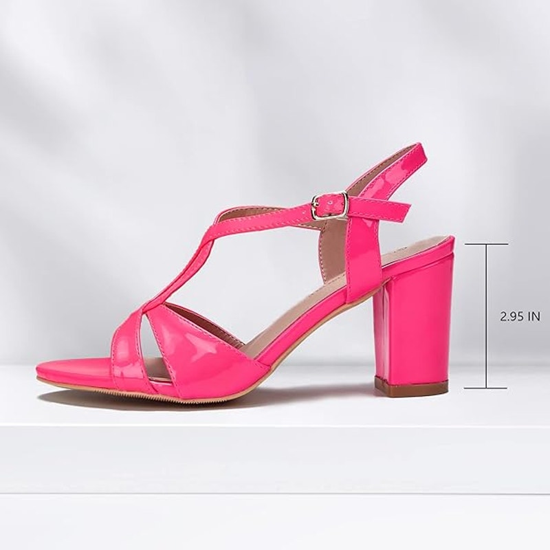 Hot Pink Chunky Heel Cross Strap Sandals for Women Round Toe Pumps Shoes SZ 10.5