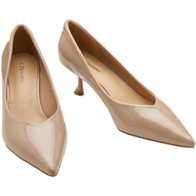 C.Paravano Pointy Heels Dressy Low Heel Work Casual Pointed Toe Pumps Beige