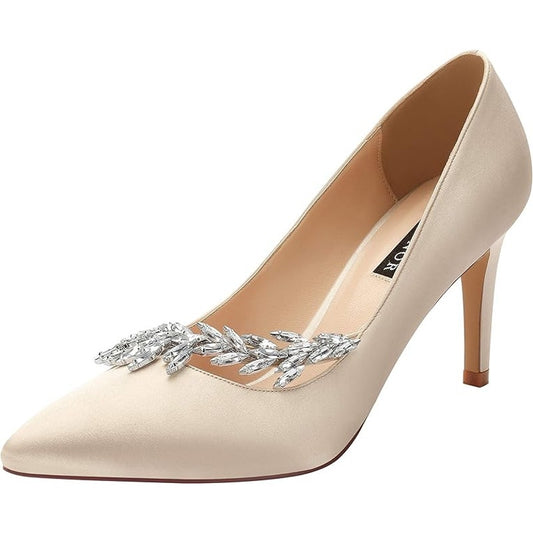 Pointed Toe Mid Heels Wedding Party Evening Dress Pumps Women Champagne 10.5