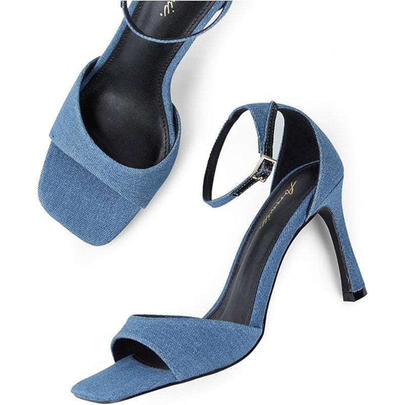 Arromic Women Denim Open Toe Ankle Strappy High Heel Stiletto Heeled Sandal SZ 7