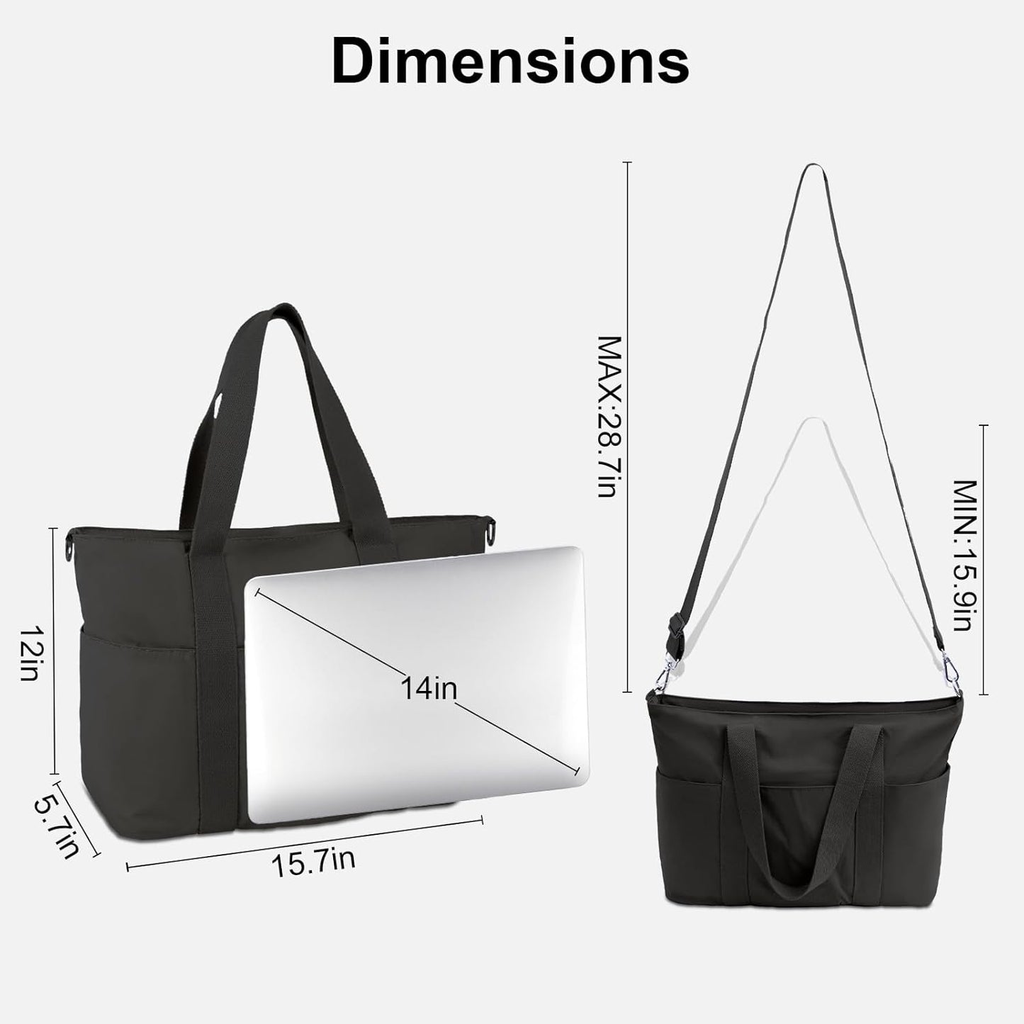 Large Tote Bag Women Top Handle for Work Travel Shoulder Gym Cup Holder (Black)