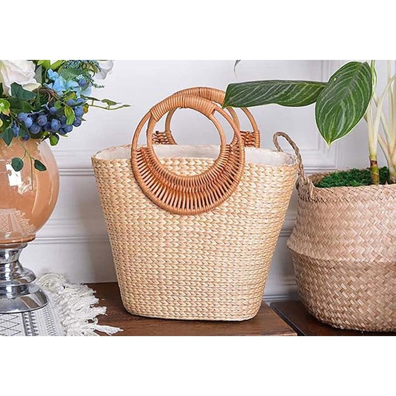 Tote Bag Straw Tote Bag for Women Handmade Straw Rattan Woven Handbag