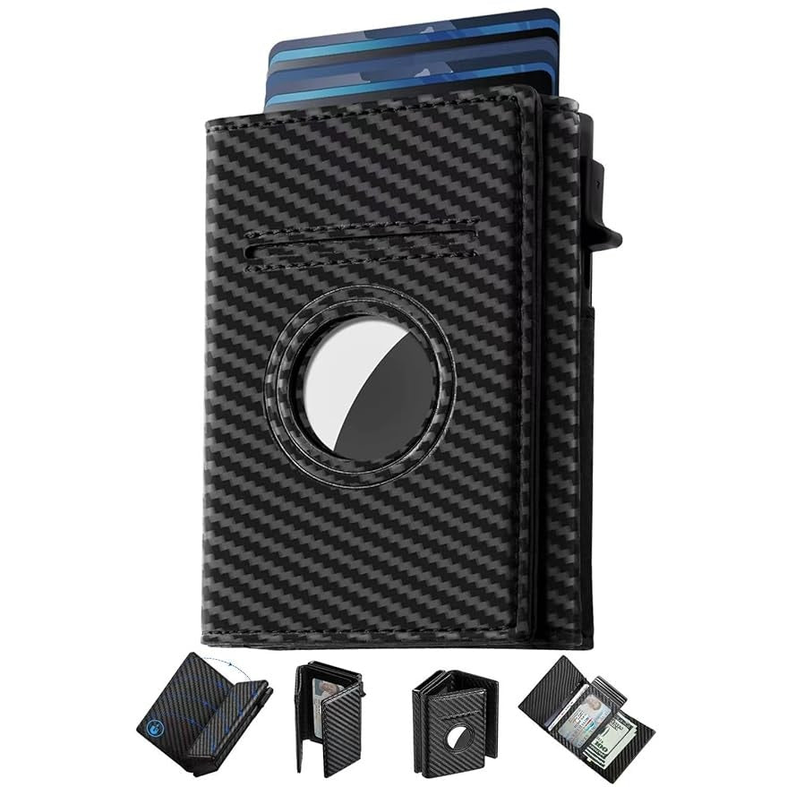 Wallet Men Trifold Wallet Card Holder Compatible w/ Apple Air Tag RFID Blocking