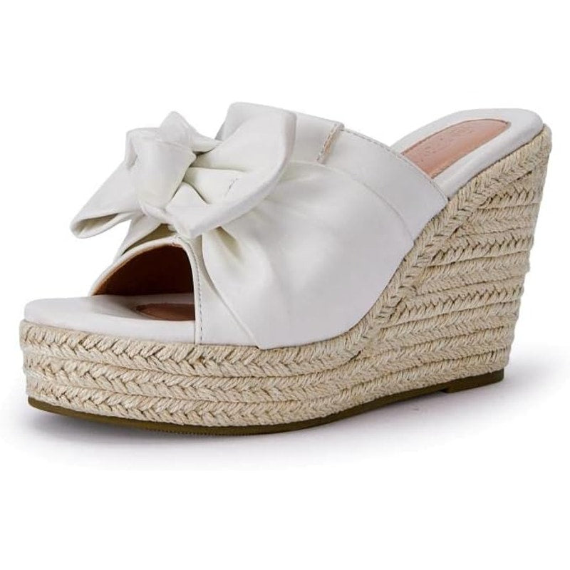 Women's White Platform Espadrilles Slip On Wedge Sandals Bow Tie SZ 11