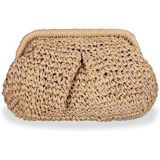 Brown Straw Clutch Handbags Women Woven Dumpling Purse Crossbody Shoulder Bag