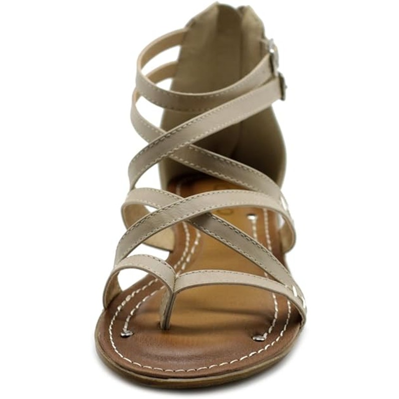 Ollio Women's Shoe Gladiator Strap Flat Zori Sandal Beige Size 6