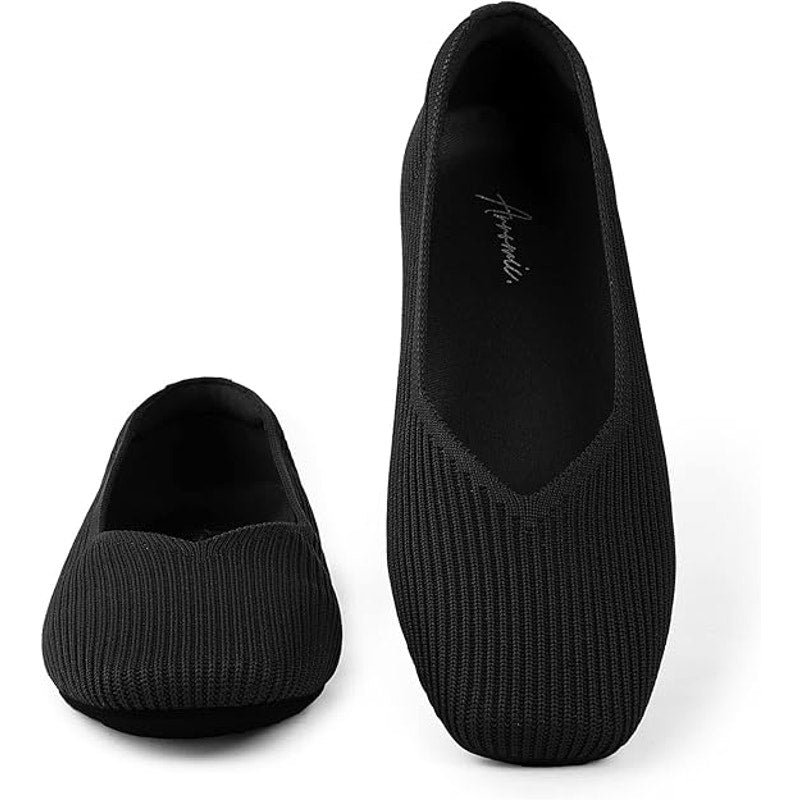 Arromic Black Flats Women Square Toe Dressy Ballet Flats Shoes Washable