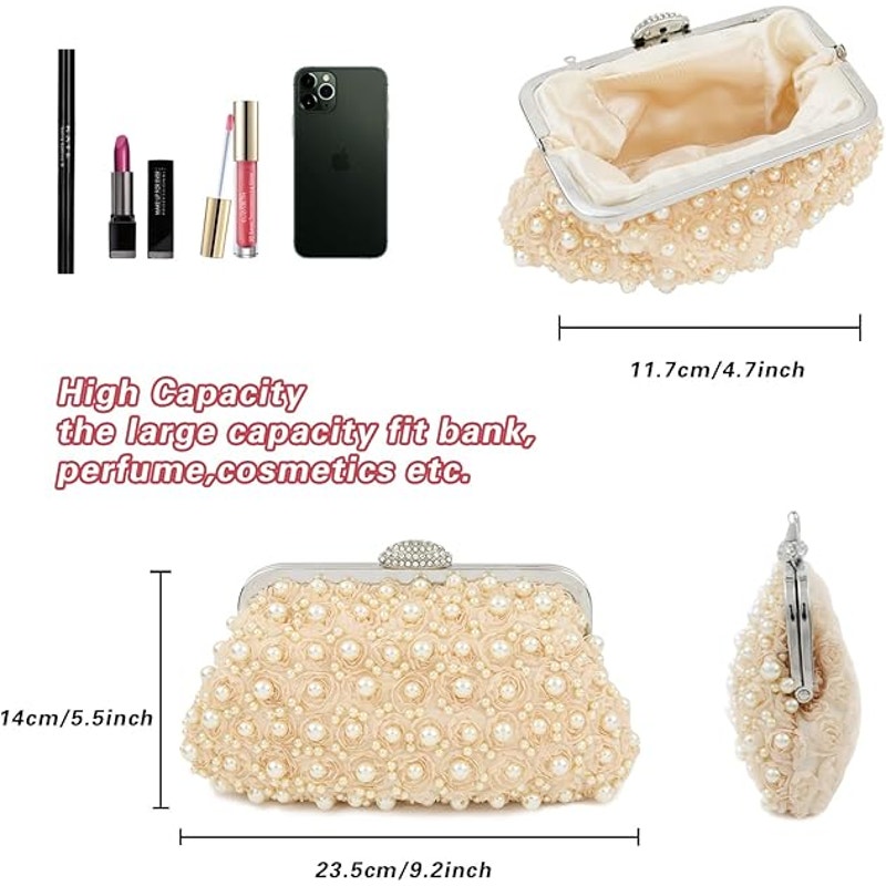 Women Pearl Clutch Flower Evening Bag Pearl Purse Women Evening Wedding Bridal