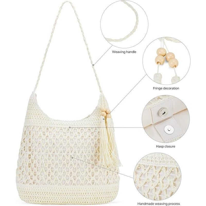 Straw Packable Large Mesh Woven Tote Hobo Boho Bag Crossbody Purses Women's Bags