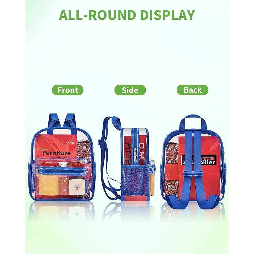 Blue MAY TREE Clear Backpack Stadium Event 12x11x4.5 Small Clear Backpack School