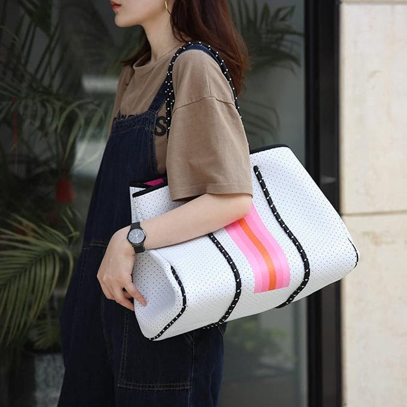 White Tote Bag for Women, Neoprene Bag, Large Tote Bags, Handbags for Women