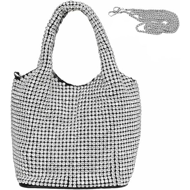 Rhinestone Purse Silver Evening Hobo Bag Crystal Purse Sparkly Cocktail Handbag