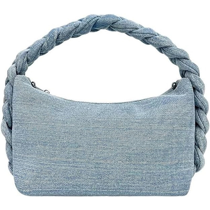 Women Denim Purse Vintage Jean Purse Woven Top Handle Lightweight Designer Chain