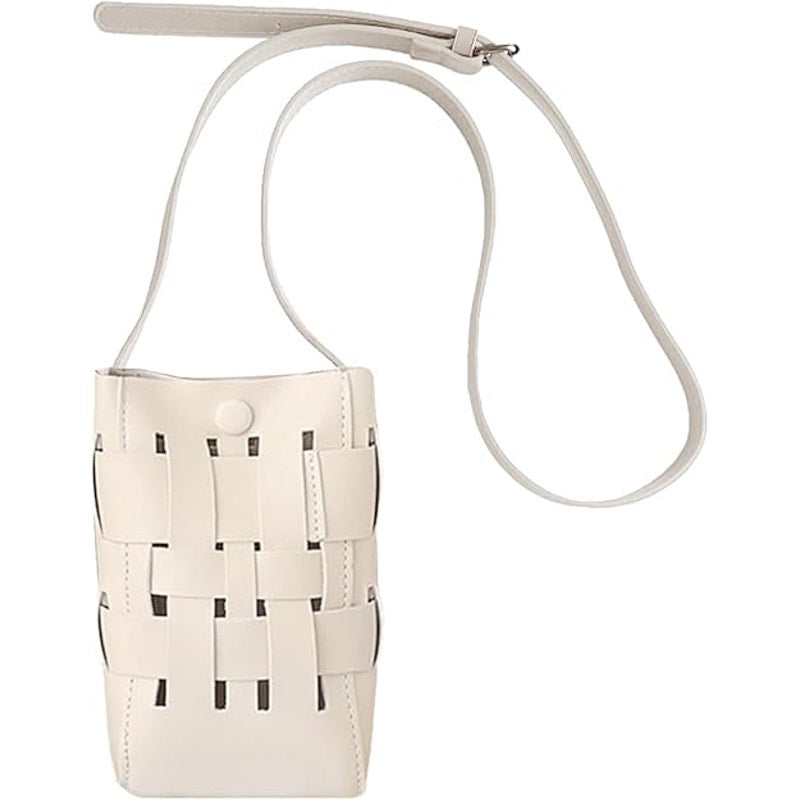 Basket Weave Small Phone Bag Mini Purse Crossbody Shoulder Bag Women (white)