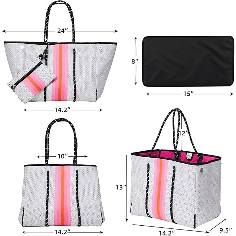 White Tote Bag for Women, Neoprene Bag, Large Tote Bags, Handbags for Women