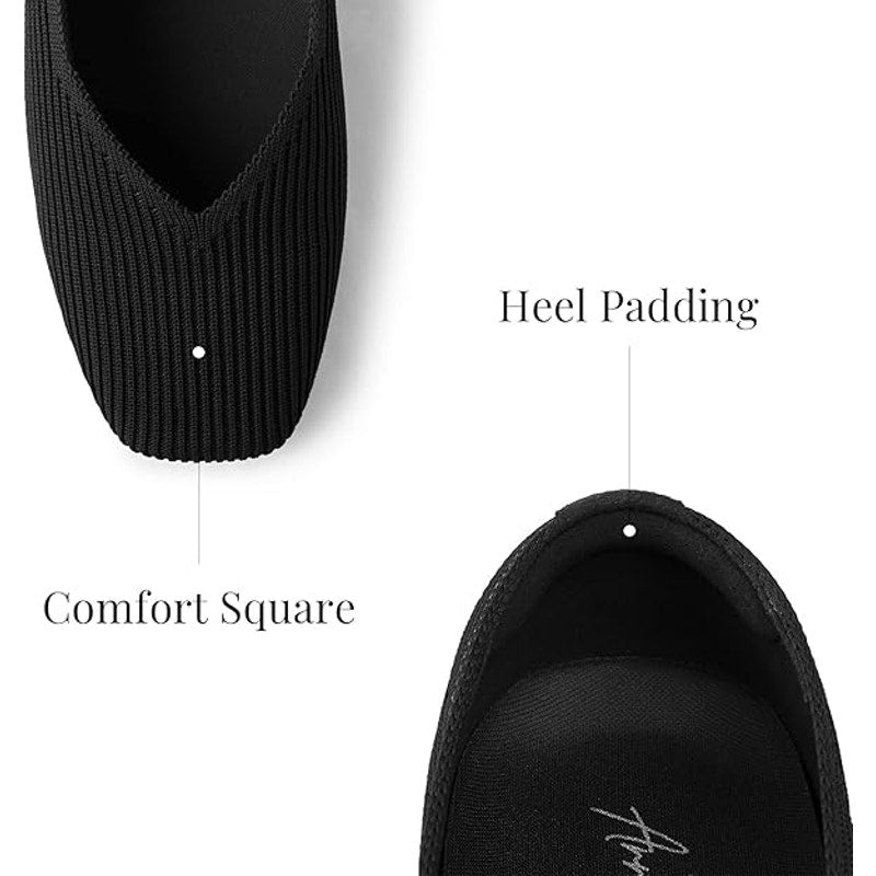 Arromic Black Flats Women Square Toe Dressy Ballet Flats Shoes Washable