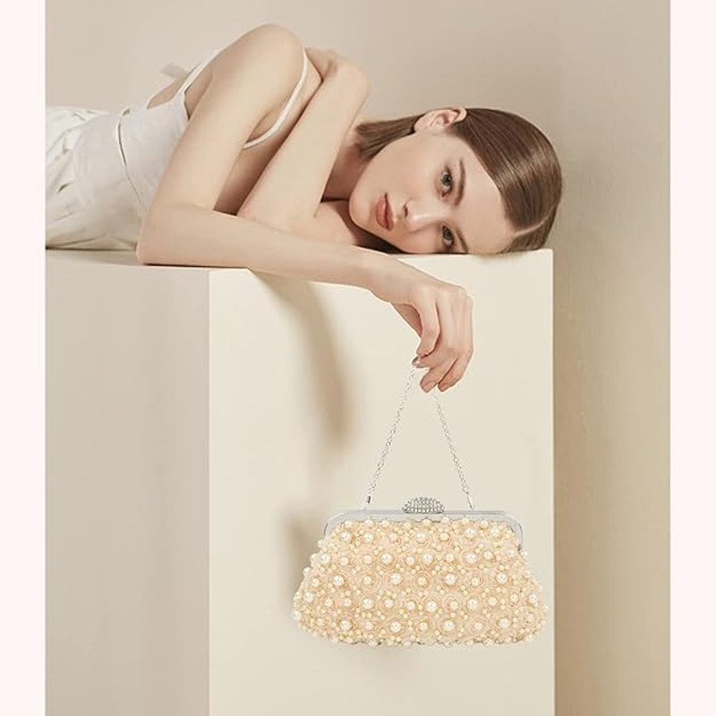 Women Pearl Clutch Flower Evening Bag Pearl Purse Women Evening Wedding Bridal