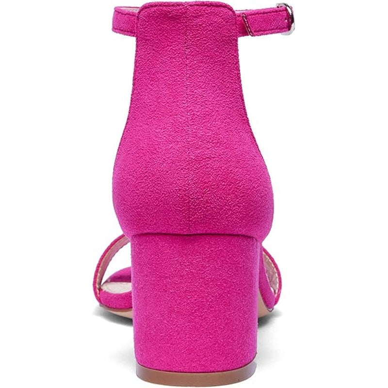 GENSHUO Women's Low Block Heels Sandal Comfort Dress Shoes Hot Pink Suede