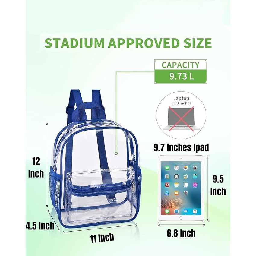 Blue MAY TREE Clear Backpack Stadium Event 12x11x4.5 Small Clear Backpack School