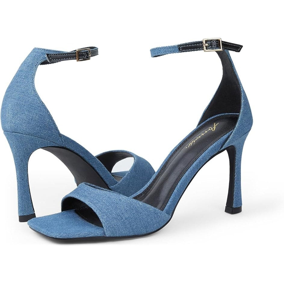 Arromic Women Denim Open Toe Ankle Strappy High Heel Stiletto Heeled Sandal SZ 7