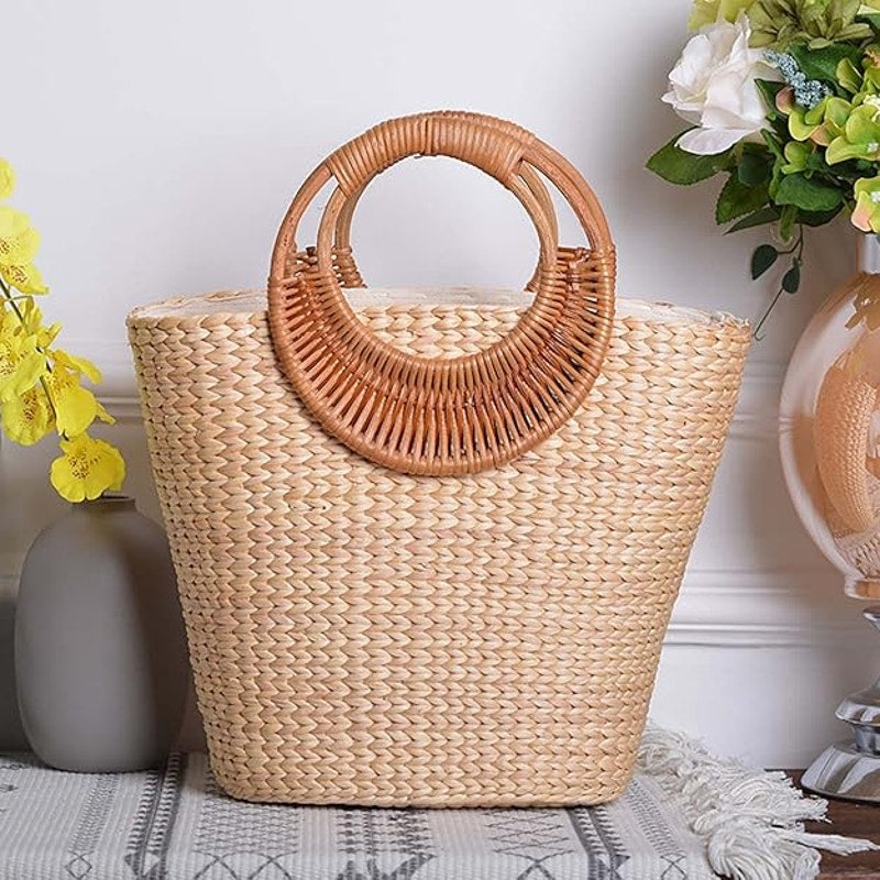 Tote Bag Straw Tote Bag for Women Handmade Straw Rattan Woven Handbag