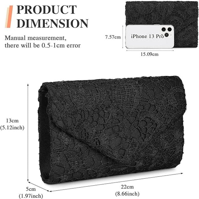 Evening Bag Lace Clutch Purse Women Formal Party Cocktail Crossbody Shoulder Bag