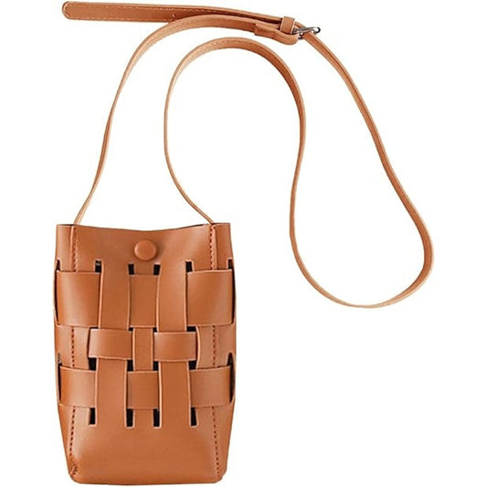 Basket Weave Small Phone Bag Mini Purse Crossbody Shoulder Bag Women (brown)