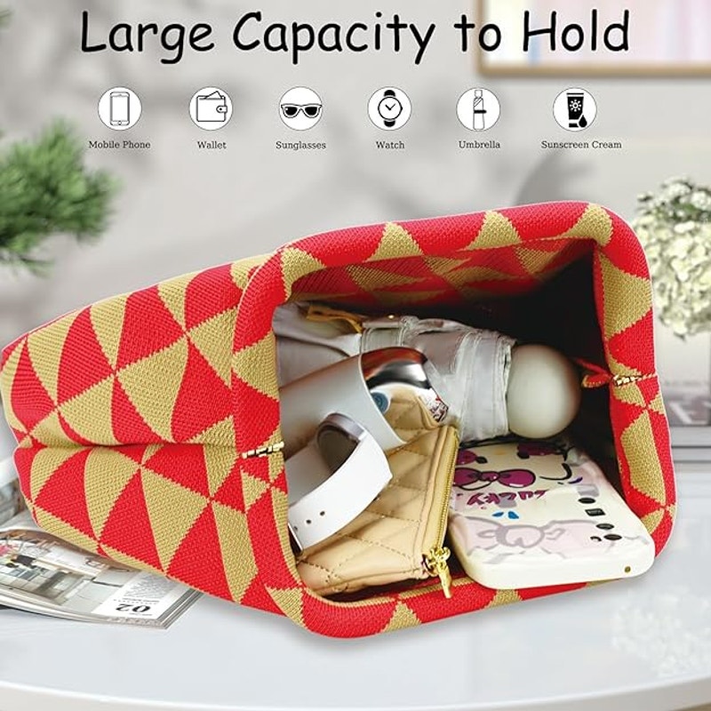 Women's Elegant Color Block Clutch Handbags Casual Woven Dumpling Clutch Tri