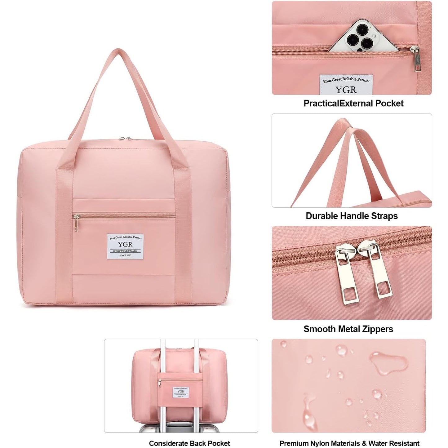 New YGR Travel Duffel Bag,  Sports Tote Gym Bag, Carry Luggage Shoulder Bag Pink