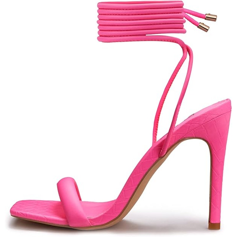 Strappy Lace up Stilettos High Heel Sandals Women Tie up Heels Sexy Pink