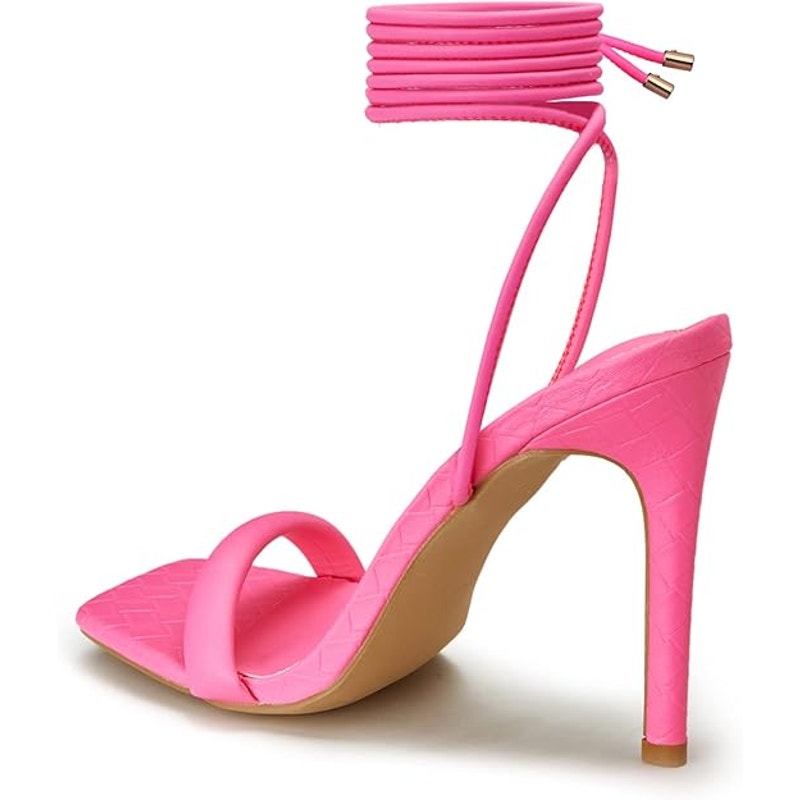 Strappy Lace up Stilettos High Heel Sandals Women Tie up Heels Sexy Pink