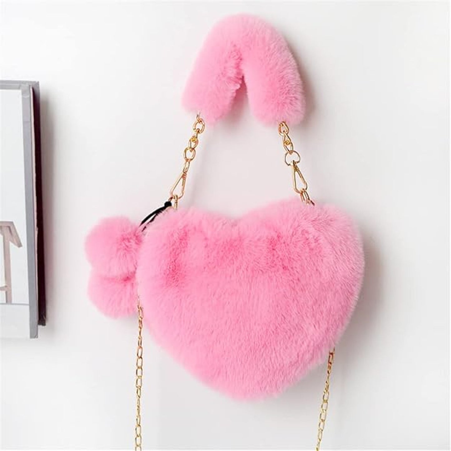 Bundle of 5 Valentine Soft Faux Fur Fuzzy Crossbody Bag Heart Shape Plush Purse