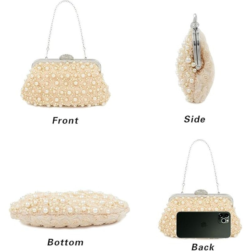 Women Pearl Clutch Flower Evening Bag Pearl Purse Women Evening Wedding Bridal