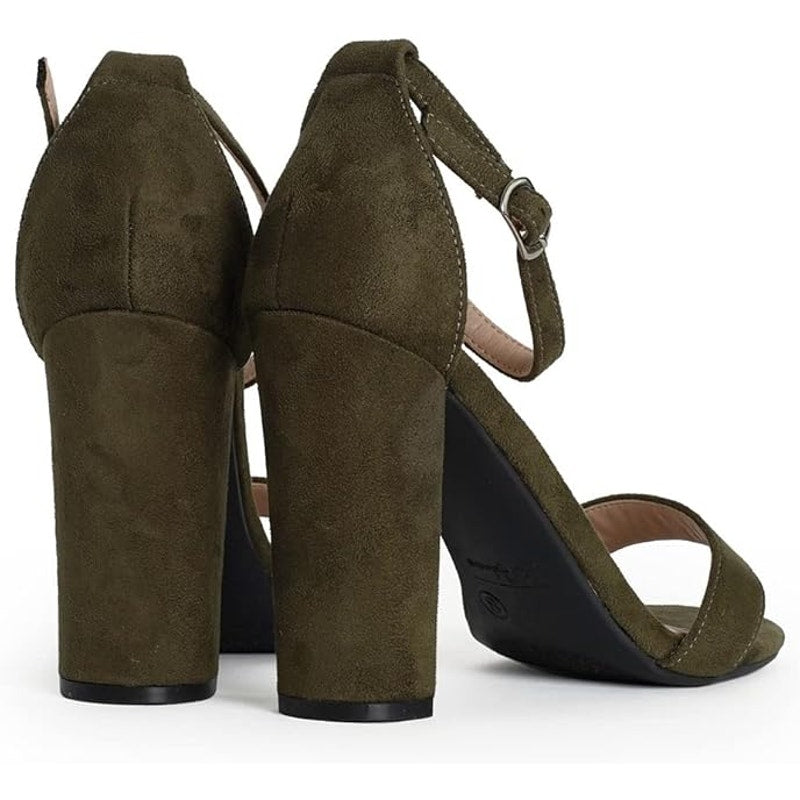 New J. Adams Olive Suede Strappy Block High Heel Simple Classic Pump Shirley