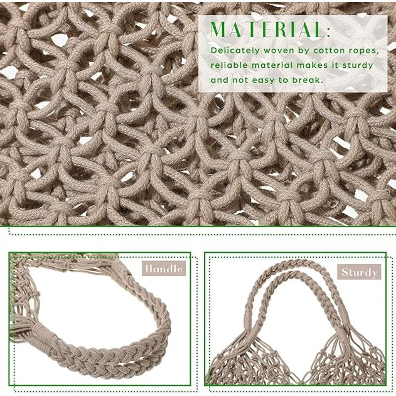 Fishing Net Handbag Woven Shoulder Bag Cotton Rope Macrame Bag Mesh Crochet Knit