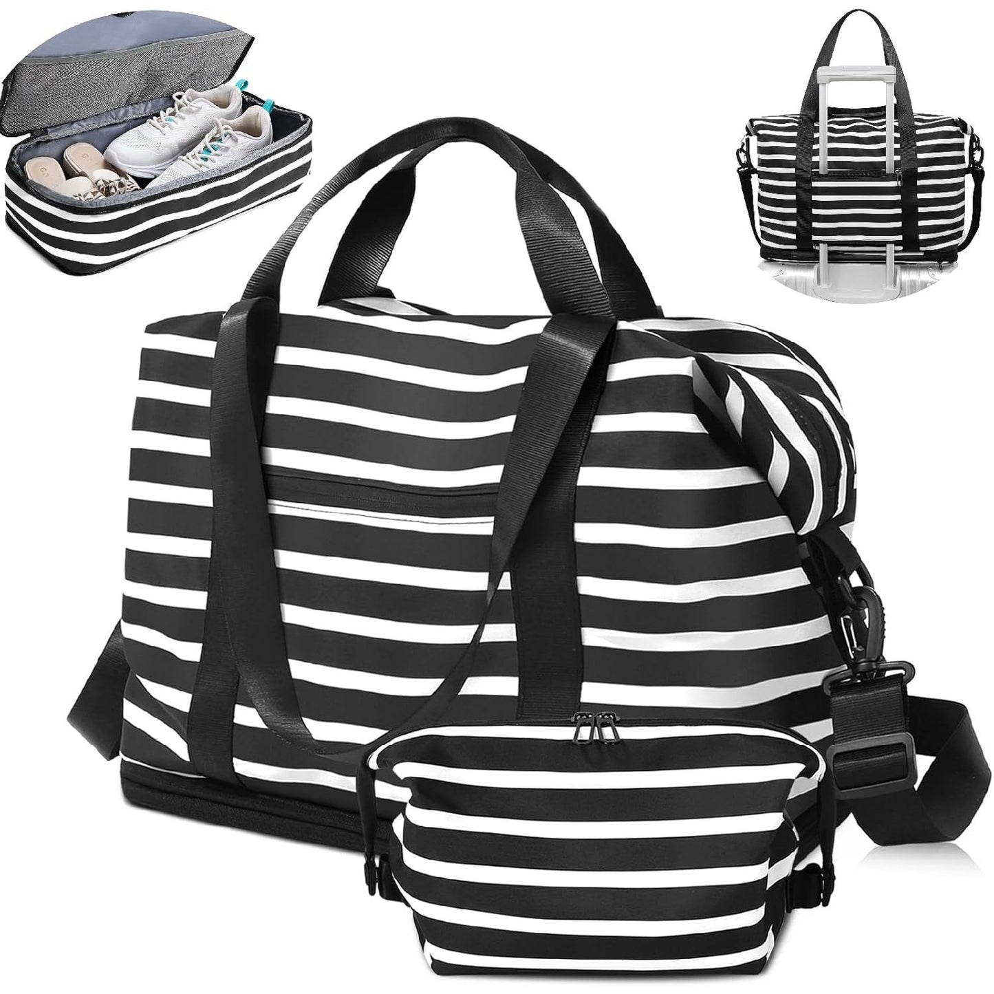 Expandable Weekender Travel Bag w/ Toiletry Bag & Shoe Compartment Duffle Gym
