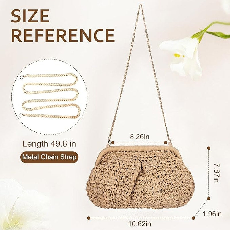 Brown Straw Clutch Handbags Women Woven Dumpling Purse Crossbody Shoulder Bag