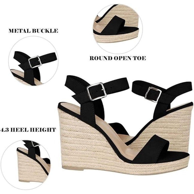 Platform Espadrilles Wedge Sandals Women Dressy Open Toe Ankle Strappy 9