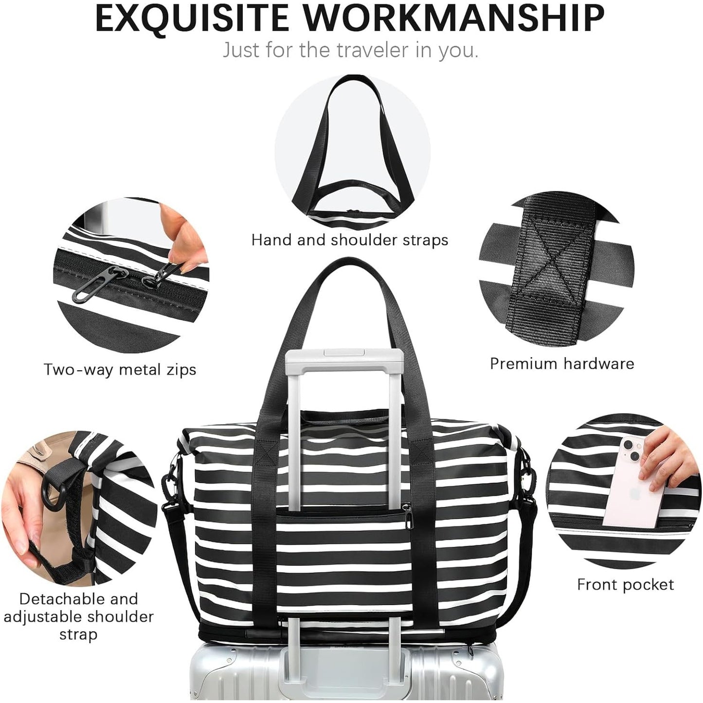 Expandable Weekender Travel Bag w/ Toiletry Bag & Shoe Compartment Duffle Gym