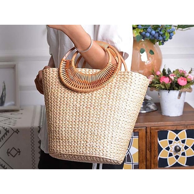 Tote Bag Straw Tote Bag for Women Handmade Straw Rattan Woven Handbag